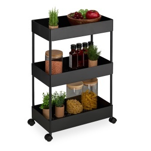 Carucior multifunctional Relaxdays, 3 etaje, negru, 65 x 39,5 x 21,5 cm