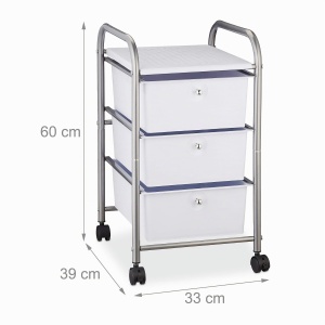 Carucior pentru baie Relaxdays cu 3 sertare, metal si plastic, 60x33x39 cm, argintiu - Img 4