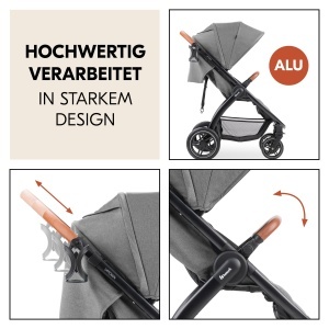 Carucior pentru copii Hauck Uptown, Melange Grey - cu pozitie de culcare, pana la 22 kg - Img 5