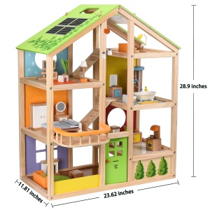 Casa de papusi din lemn Hape Four-Seasons Premiata Casa de papusi cu trei etaje, cu mobilier, accesorii, scari glisante si acoperis reversibil pentru fiecare sezon - Img 2