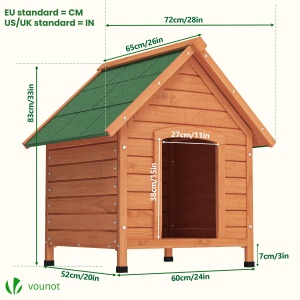 Casa pentru caini VOUNOT din lemn, izolata, cu acoperis waterproof, 72x65x83 cm - Img 3