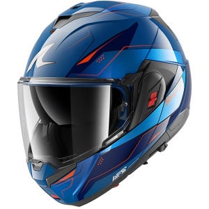 Casca moto SHARK OXO MEKARIUM, Polycarbonat, Visor mare, Albastru-Crom-Portocaliu - Img 4
