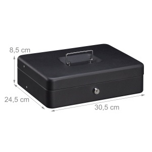 Caseta de bani cu incuietoare Relaxdays, 4 compartimente pentru bancnote, metal, negru - Img 4