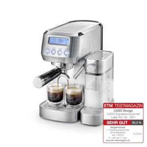 CASO Espresso Gourmet Latte - Rezultatul testului Very Good, aparat portafiltru cu recipient de lapte integrat, pompa ULKA de 20 bari, placa de incalzire a cestilor, 1 sau 2 cani, argintiu, otel inoxidabil - Img 2