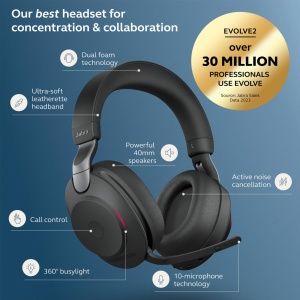 Casti audio Jabra Evolve2 85 Wireless cu ladestation, Noise Cancelling, Negru - Img 3