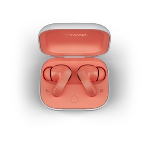 Casti audio Motorola Moto Buds, Bluetooth 5.3, Sunet Hi-Res, Culoare Coral Peach