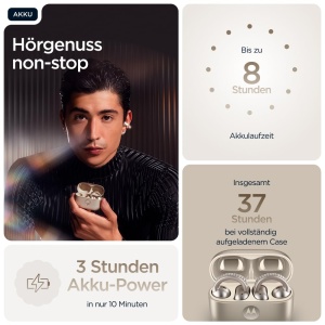 Casti audio Motorola Moto Buds Loop cu sunet Bose, incarcare wireless, Swarovski, French Oak - Img 7