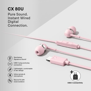 Casti audio Sennheiser CX 80U, USB-C, cu microfon, culoare Sakura - Img 9