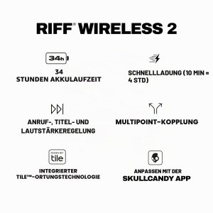 Casti audio Skullcandy Riff 2, 34 ore autonomie, Bluetooth, negru - Img 9