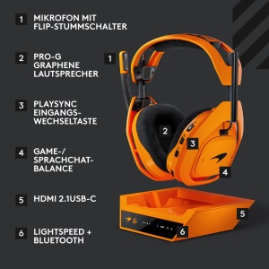 Casti gaming wireless Logitech G Astro A50 X Lightspeed Bluetooth HDMI 21 Papaya Orange - Img 6