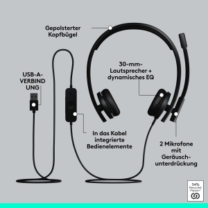 Casti Logitech H570e USB cu microfon Stereo Sound Noise Cancelling Negru - Img 7