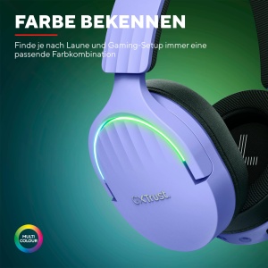 Casti pentru jocuri Trust Gaming GXT 491P Fayzo Bluetooth + 2.4GHz, sunet surround 7.1, durata de viata a bateriei 22H, 35% casti over-ear RGB din plastic reciclat PC wireless Bluetooth PS5 PS4 Switch, violet - Img 4