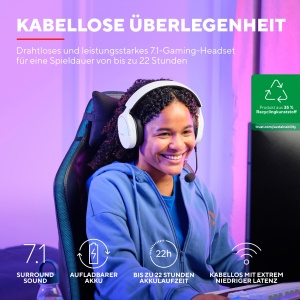 Casti pentru jocuri Trust Gaming GXT 491W Fayzo Bluetooth + 2.4GHz, sunet surround 7.1, durata de viata a bateriei 22H, 35% plastic reciclat RGB Casti over-ear PC Bluetooth fara fir PS5 PS4 Switch, alb - Img 2