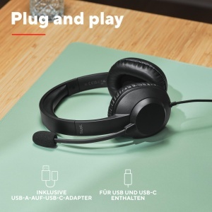 Casti Trust Roha II Max USB-C cu Microfon Over-Ear 85 Plastic Reciclat Negru - Img 5