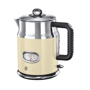 Ceainic Russell Hobbs [1.7l, 2400W] Retro Cream & Polished Stainless Steel (functie de gatit sub presiune, indicator de temperatura a apei in design retro, indicator extern al nivelului apei) Ceainic vintage 21672-70