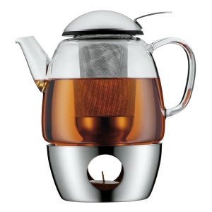 Ceainic WMF SmarTea cu set incalzitor de ceainic 3 bucati, otel inoxidabil Cromargan, ceainic din sticla 1l cu insertie pentru strecuratoare si incalzitor, poate fi spalat in masina de spalat vase