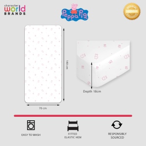 Cearsaf cu elastic Peppa Pig, design Prancer, roz cu alb, 70 x 140 cm - Img 2