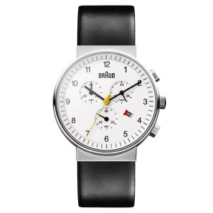 Ceas barbatesc Braun BN0035BWHBKG, cronograf, 40mm, cadran alb, bratara din piele