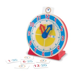 Ceas de invatare din lemn Melissa Doug, cu 13 carti de timp, pentru copii 4-7 ani