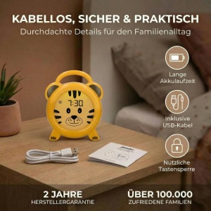 Ceas desteptator pentru copii Alecto BC100TIGER, galben, cu noapte luminoasa si USB reincarcabil - Img 8