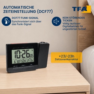 Ceas digital cu proiectie TFA Dostmann 60.5016, cu alarma si temperatura - Img 3