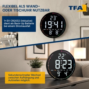 Ceas digital de perete TFA Dostmann, 25,5 cm, cu temperatura si alarma - Img 7
