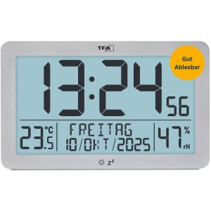 Ceas digital de perete TFA Dostmann 60.2568.54, cu temperatura si umiditate, argintiu