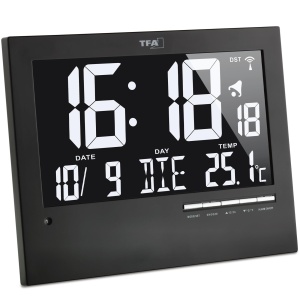 Ceas digital de perete TFA Dostmann 60.4508, cu iluminare automata, negru