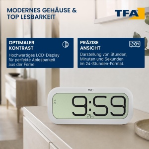 Ceas digital de perete TFA Dostmann 60.4514.02, cu 5 sunete, alb - Img 5