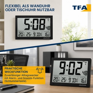 Ceas digital TFA Dostmann 60.4510, negru, cu afisaj mare si temperatura interioaraexterioara - Img 8