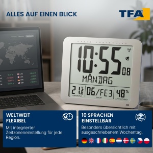 Ceas digital TFA Dostmann 60.4516.54, argintiu, cu afisaj temperatura si umiditate - Img 4