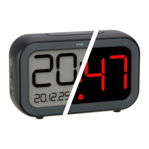 Ceas digital TFA Dostmann Bingo Hybrid, LCDLED, cu acumulator si USB-C, negru