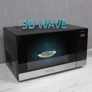 Cecotec Cuptor cu microunde Pro Clean 6110. 800 W, Gratar 1000 W, 23 L, Ready 2 Clean Coating Oglinda frontala 3D Wave 8 programe, cronometru de 100 de minute, LED, otel inoxidabil in negru argintiu - Img 3