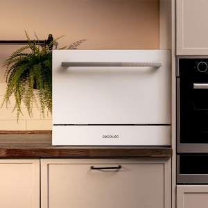 Cecotec Masina de spalat vase compacta pentru 6 seturi de clasa Bolero Aguazero 2400 Sticla alba. 1380W, finisaj din sticla alba, 5 programe, panou de control tactil, programabil pana la 24 de ore, blocare pentru copii si cos pentru tacamuri - Img 4