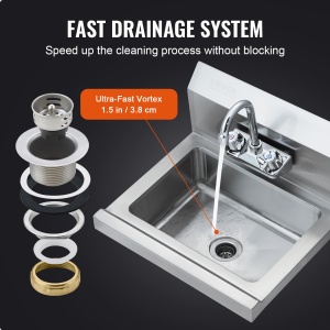 Chiuveta de mana VEVOR HS-17-SP din inox, cu robinet rotativ, 432 x 381 x 330 mm - Img 4