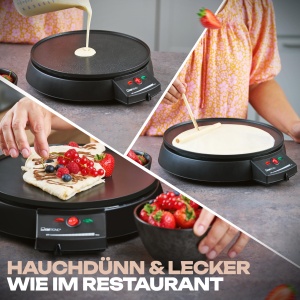 Clatronic Clatita pentru clatite cu O 29 cm | Producator de clatite incl. Distribuitor de aluat | suprafata acoperita antiaderenta | Termostat continuu variabil si semafor de coacere | Aparat de clatite cu 900 W | CM 3372 - Img 2