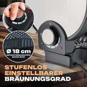 Clatronic(r) Aparat vafe | cu suprafata de copt antiaderenta O 18cm | Forma de inima de fier de vafe | Grad reglabil continuu de rumenire si coacere semafor | Aparat de vafe cu incrustatie din otel inoxidabil | 1000W | WA 3492 - Img 4