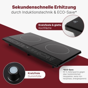 Clatronic(r) Inductie Dubla Placa Fierbinte | Plita cu inductie cu tehnologie ECO-Save | Plita dubla cu detectare automata a oalei | Plita fierbinte cu panou de control tactil cu senzor | DKI 3609 - Img 2
