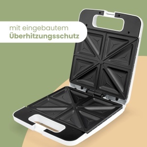 Clatronic(r) Sandwich Maker | Prajitor de paine electric pentru sandvisuri | Aparat de sandvisuri cu 4 felii | panouri sandwich triunghiulare (antiaderente) | Controler automat de temperatura | 1200 wati | ST 3629 alb - Img 7