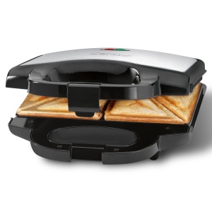 Clatronic ST 3778 Sandwich Maker, Sandwich Maker electric, Sandwich Maker cu panouri sandwich triunghiulare Acoperit antiaderent, Controler automat de temperatura, 750 Watt negru/otel inoxidabil