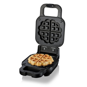 Cloer 6150 Fier de tort pentru vafe, fier de vafe pentru vafe umplute, mini vafe 11,5 cm O sau cu inel distantier pentru umpluturi XXL, acoperire antiaderenta, 800 W, negru - Img 5