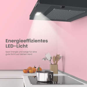 COMFEE CHU 36F17BB 60cm Hote de bucatarie cu otel inoxidabil filtru detasabil din aluminiu flux de aer de 200 m3h 2 niveluri 1 lumina LED negru - Img 6