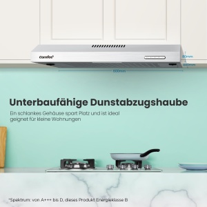 COMFEE CHU 36F17BS 60cm hote sub montaj Baza hota cu otel inoxidabil filtru detasabil din aluminiu flux de aer de 200 m3h 2 niveluri 1 lumina LED inox - Img 2