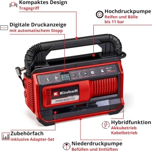 Compresor hibrid Einhell PRESSITO 1825 Hybrid 11 Bar cu pompa de inalta si joasa presiune - Img 3
