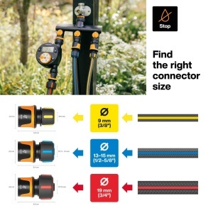 Conector furtun Fiskars STOP 1027078 SoftGrip O 9 mm NegruPortocaliuGalben - Img 4