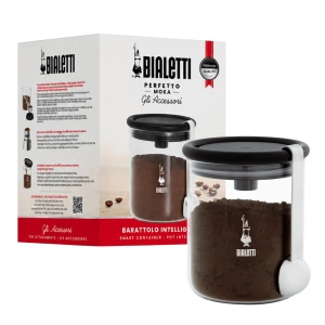 Container cafea Bialetti 250 g, sticla, negru-transparent, cu capac etans