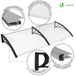 Copertina pentru usa VOUNOT 200 x 80 cm, din aluminiu si policarbonat, transparenta, neagra - Img 6