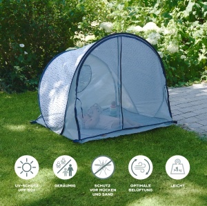 Cort de plaja Babymoov Blue Waves cu UV 50, Pop-Up, 2 locuri, Albastru - Img 4