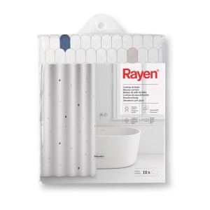 Cortina de dus Rayen, impermeabila, 180 x 200 cm, alba cu celule albastre