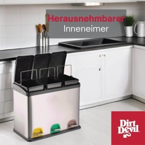 Cos de gunoi Dirt Devil 3 x 15L, sistem de reciclare, inox, cu capac cu inchidere lenta - Img 6